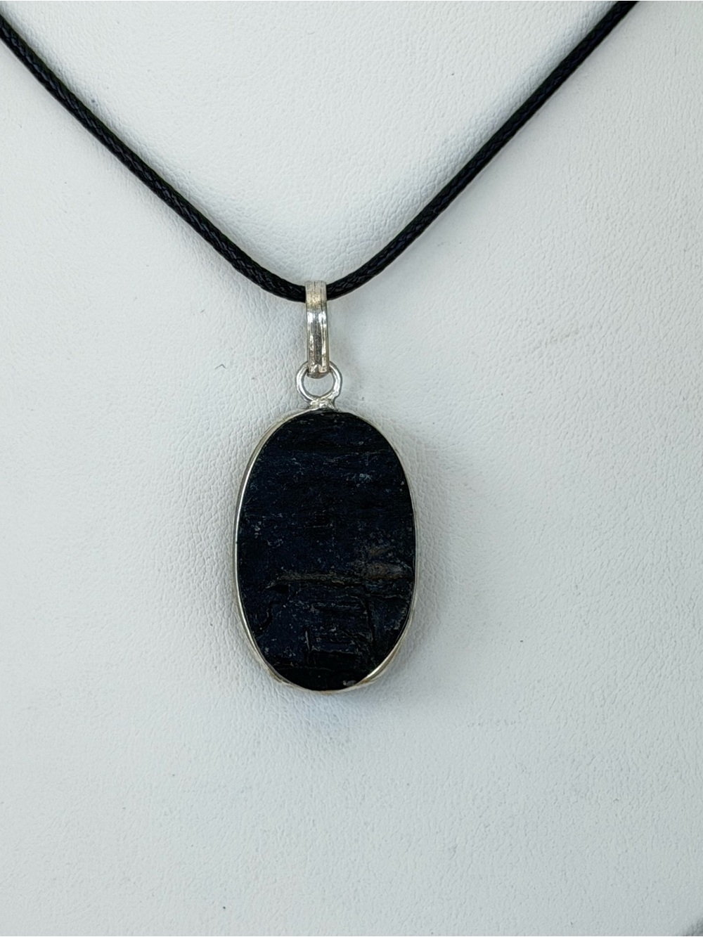 Black Tourmaline Oval Pendant Necklace -  925 Plated